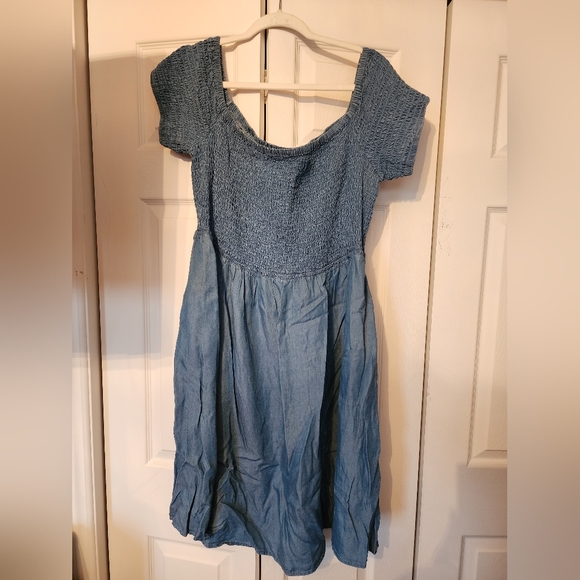 Torrid Chambray Off-Shoulder Smocked Skater Dress - Picture 1 of 3